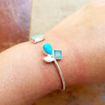 Minimal Silver Gemstone Cuff Bracelet