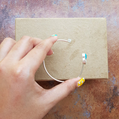 Minimal Silver Gemstone Cuff Bracelet