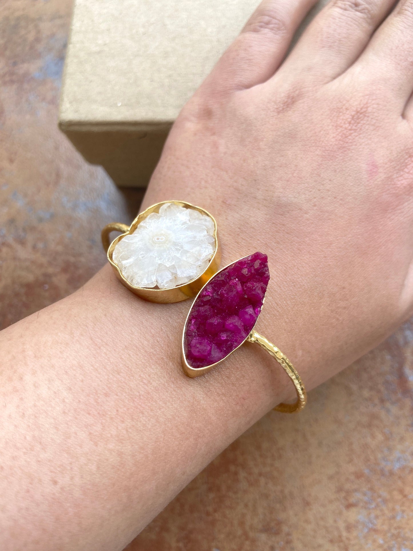 White Pink Druzy Cuff