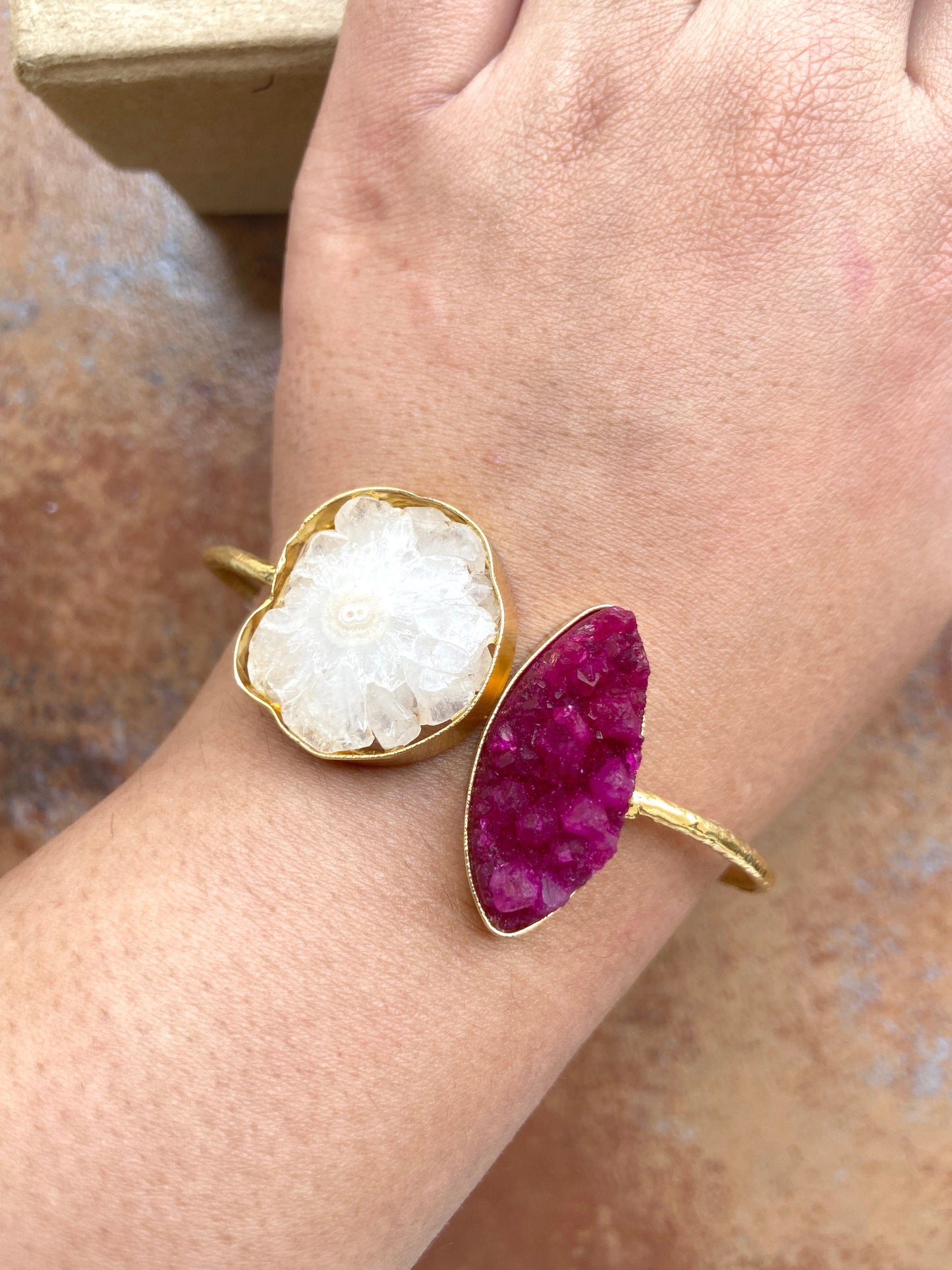 White Pink Druzy Cuff