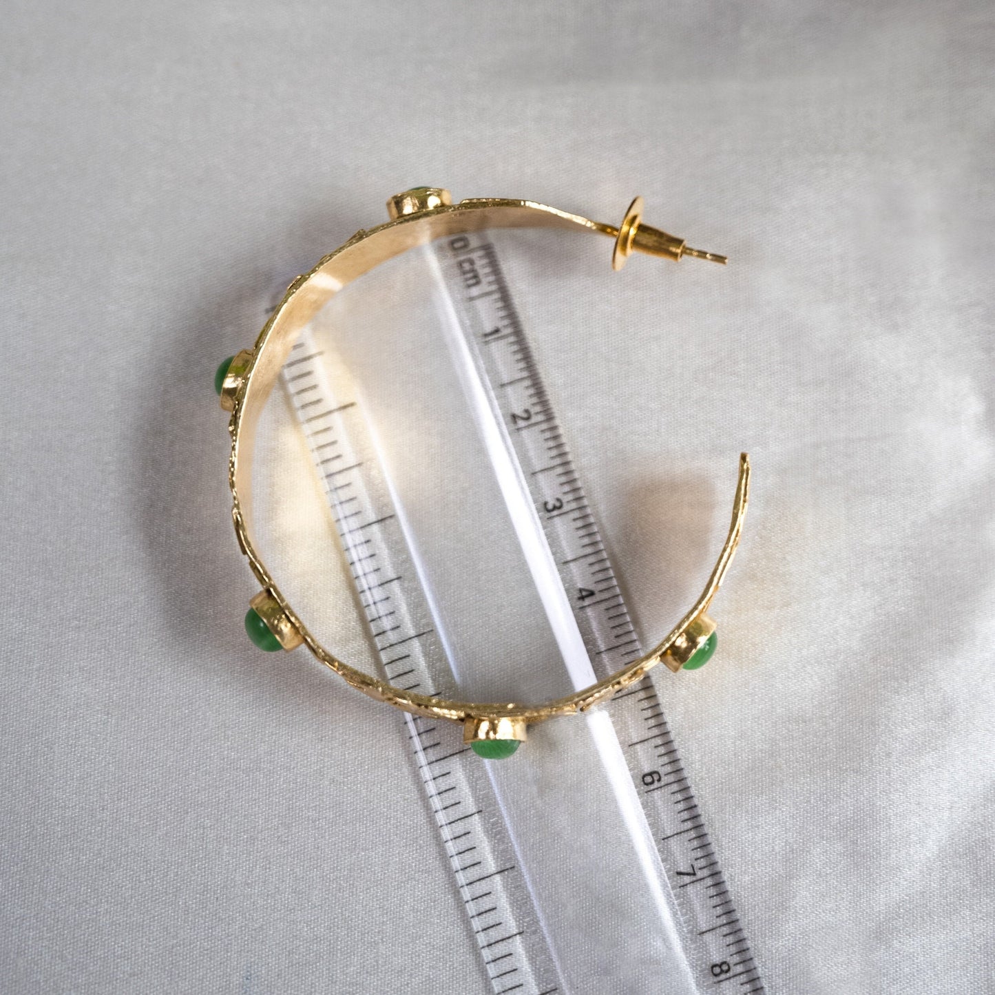 Green Stone Gold Hoops