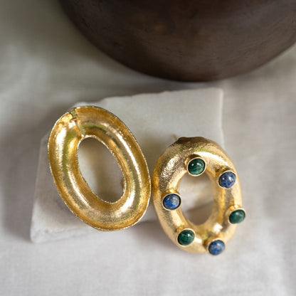 Oval Gold Malachite Studs