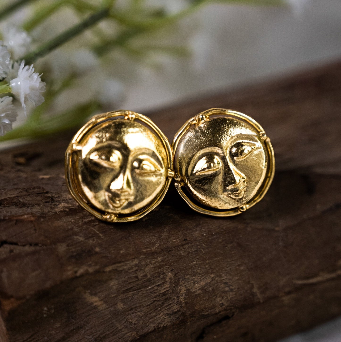 Moon Face Gold Studs