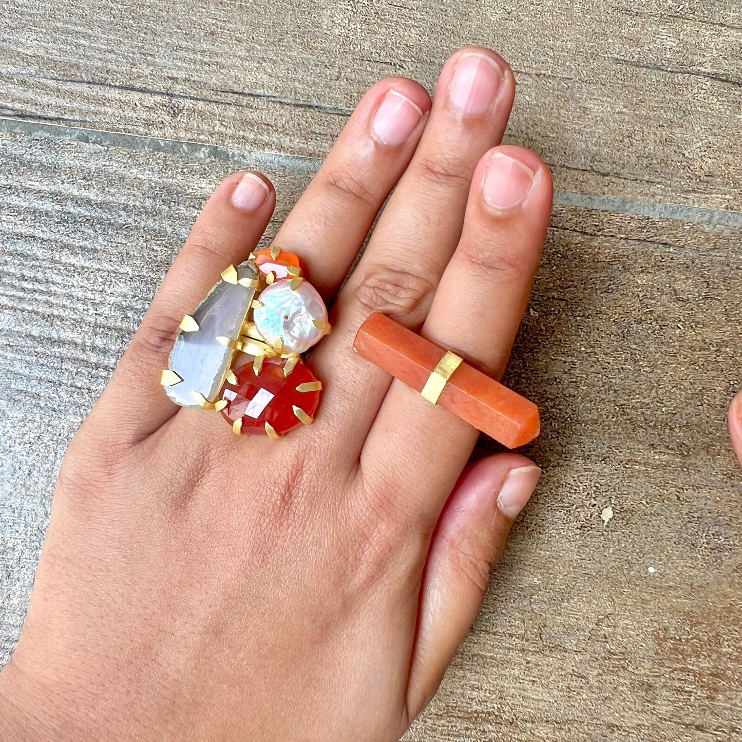 Red Brown Multi Gemstone Ring