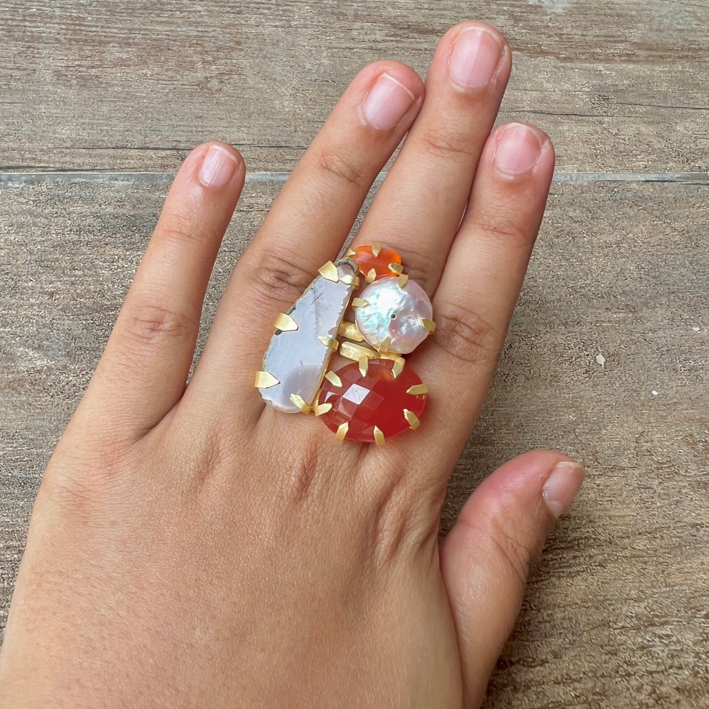 Red Brown Multi Gemstone Ring