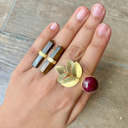 Tiger's Eye Coral Leaf Rings