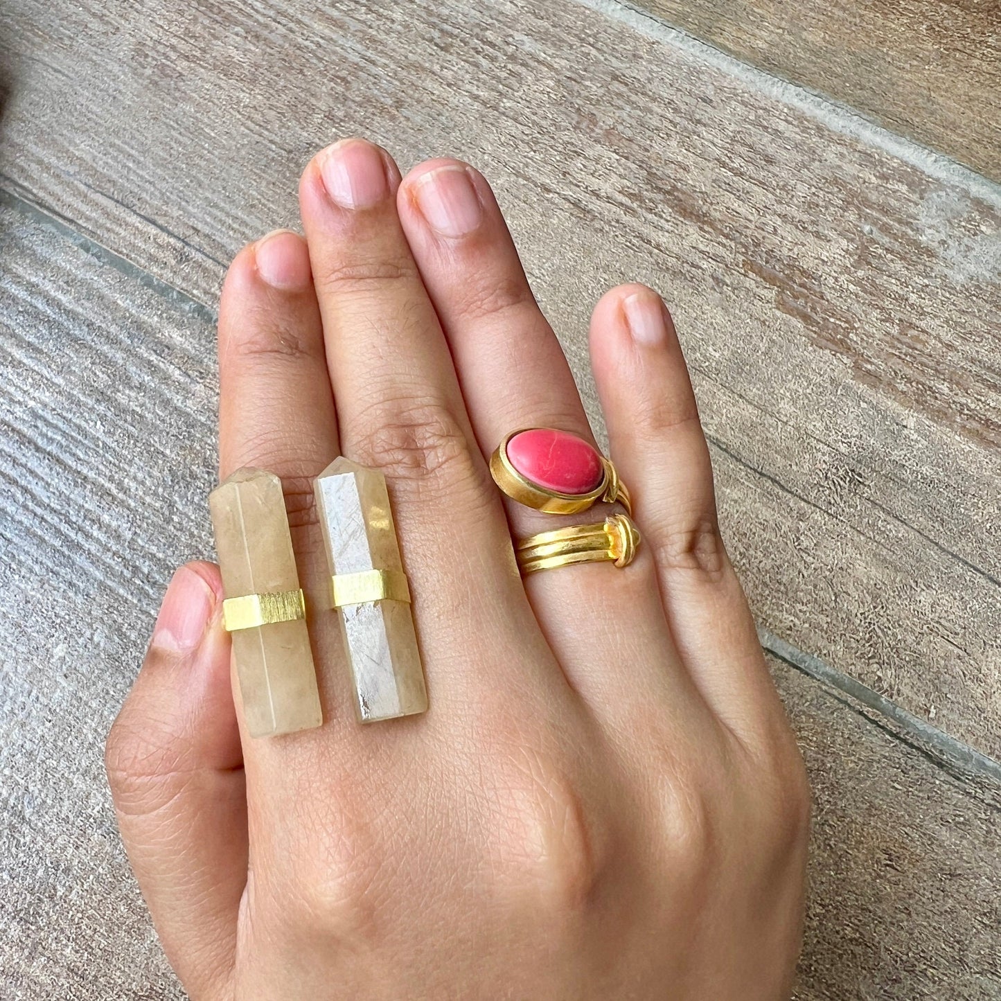 Tiger's Eye Coral Leaf Rings