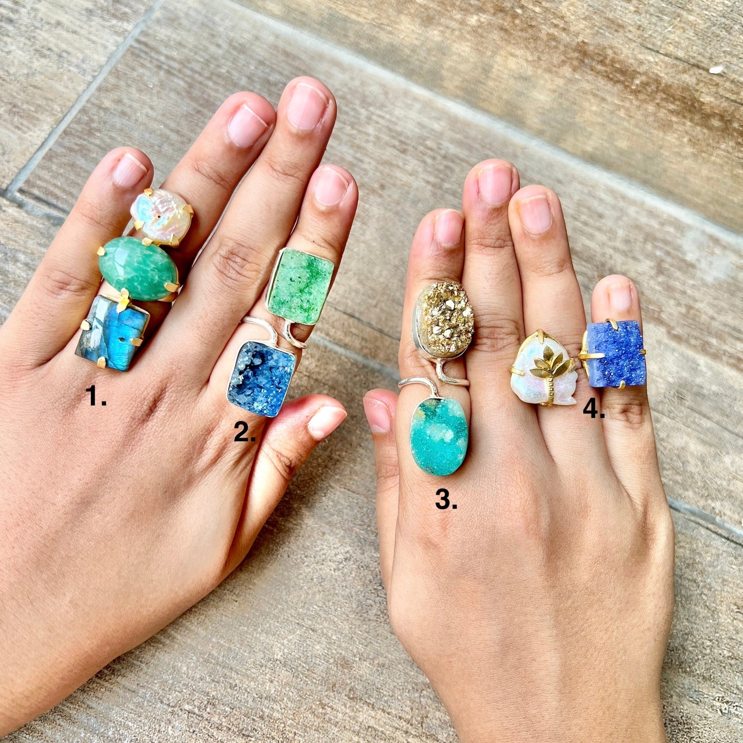 Blue Green Druzy Ring