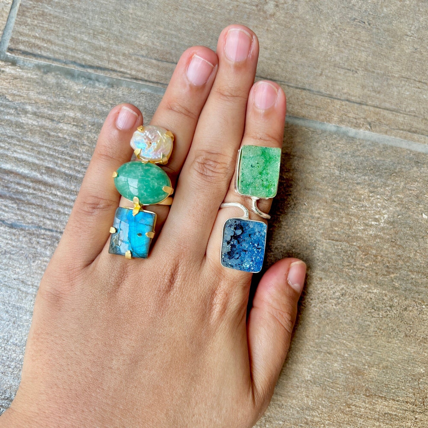 Blue Green Druzy Ring