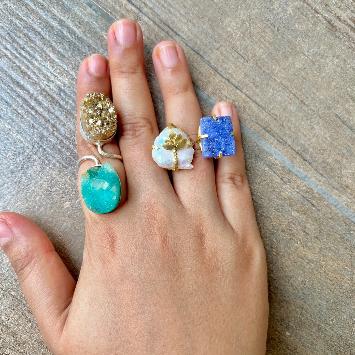 Blue Green Druzy Ring