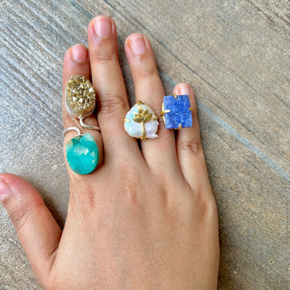 Blue Green Druzy Ring