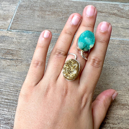 Blue Green Druzy Ring