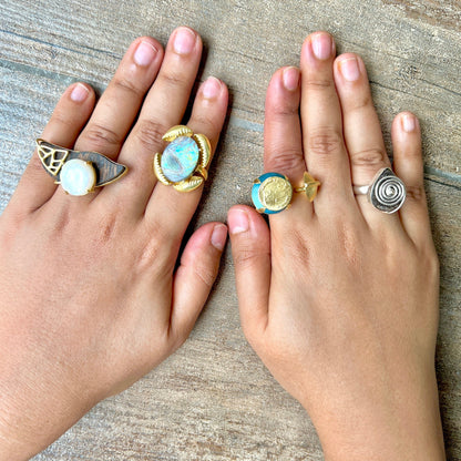 Wooden Pearl Gemstone Ring