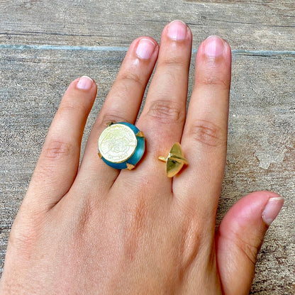 Wooden Pearl Gemstone Ring