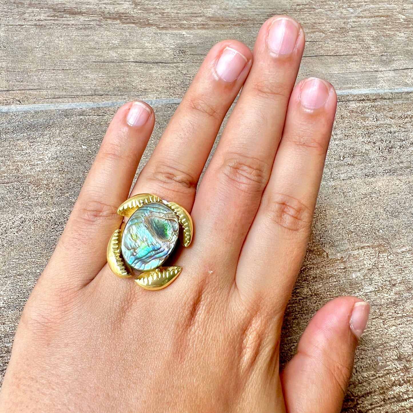 Wooden Pearl Gemstone Ring