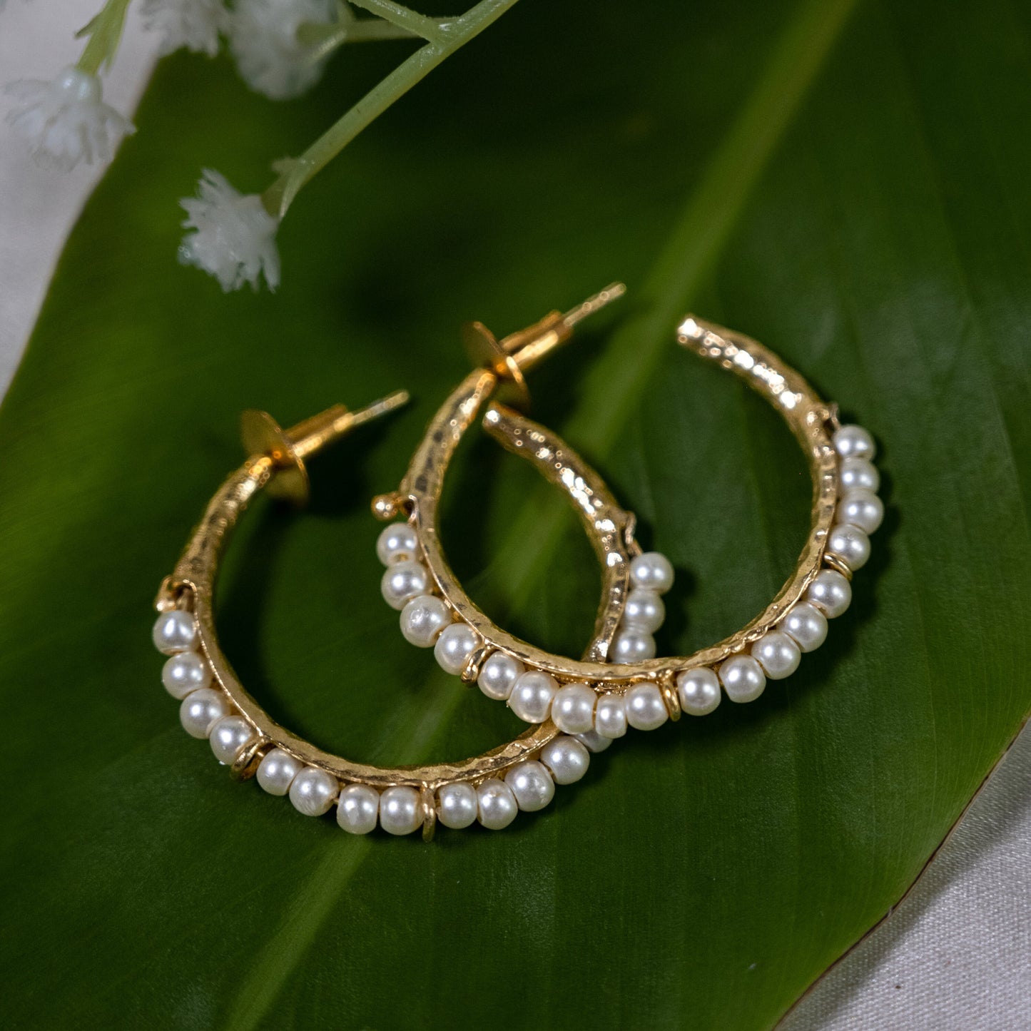 Beaded Pearl Hoop Earrings