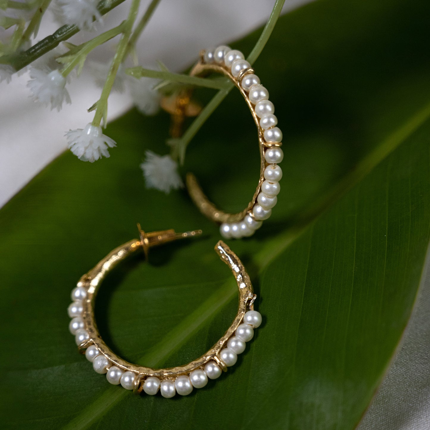 Beaded Pearl Hoop Earrings