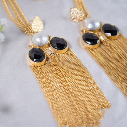 Boho Oversized Gold Black Tassel Ear Cuff Earrings