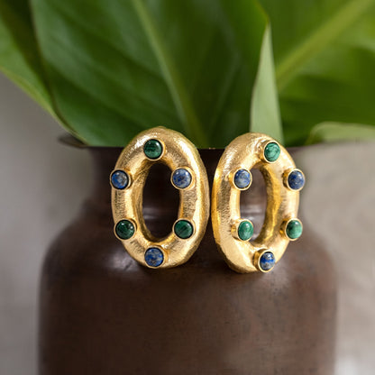 Oval Gold Malachite Studs