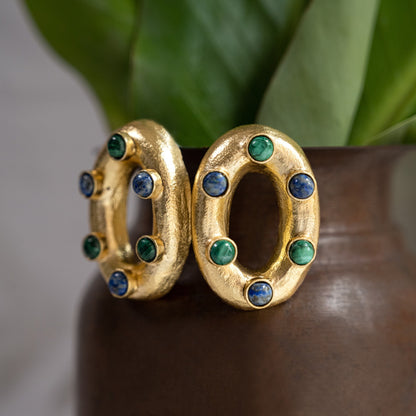 Oval Gold Malachite Studs