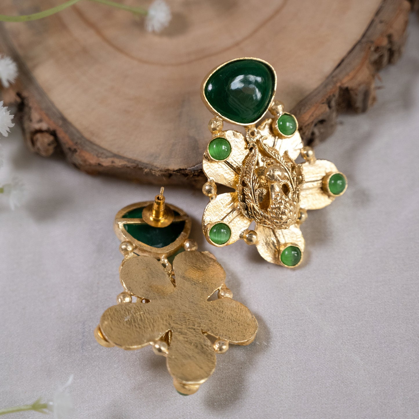 Peacock Gold Statement Earrings