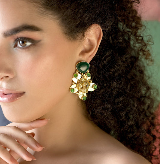 Peacock Gold Statement Earrings