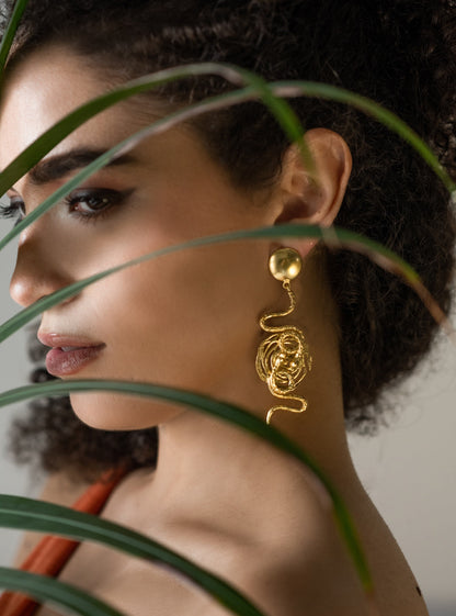 Gold Snake Serpentine Earrings