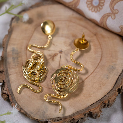 Gold Snake Serpentine Earrings