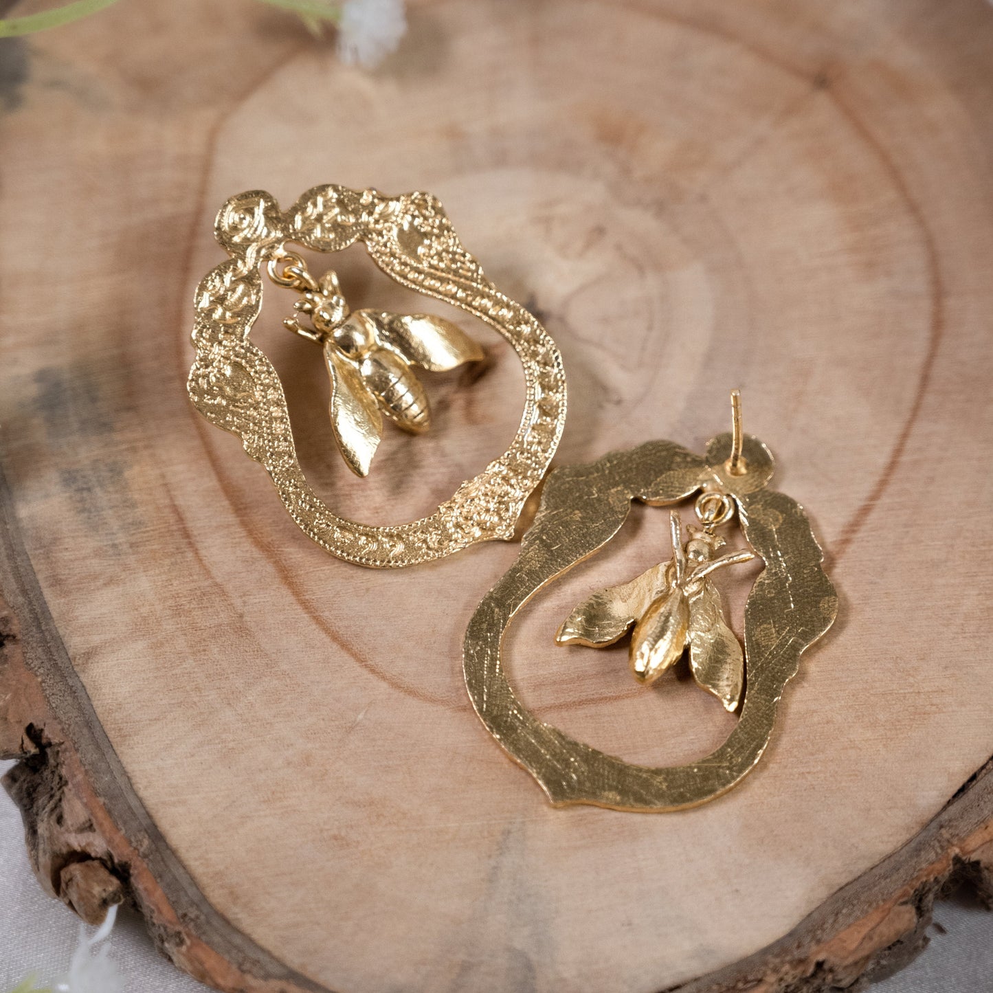 Gold Honey Bee Earrings