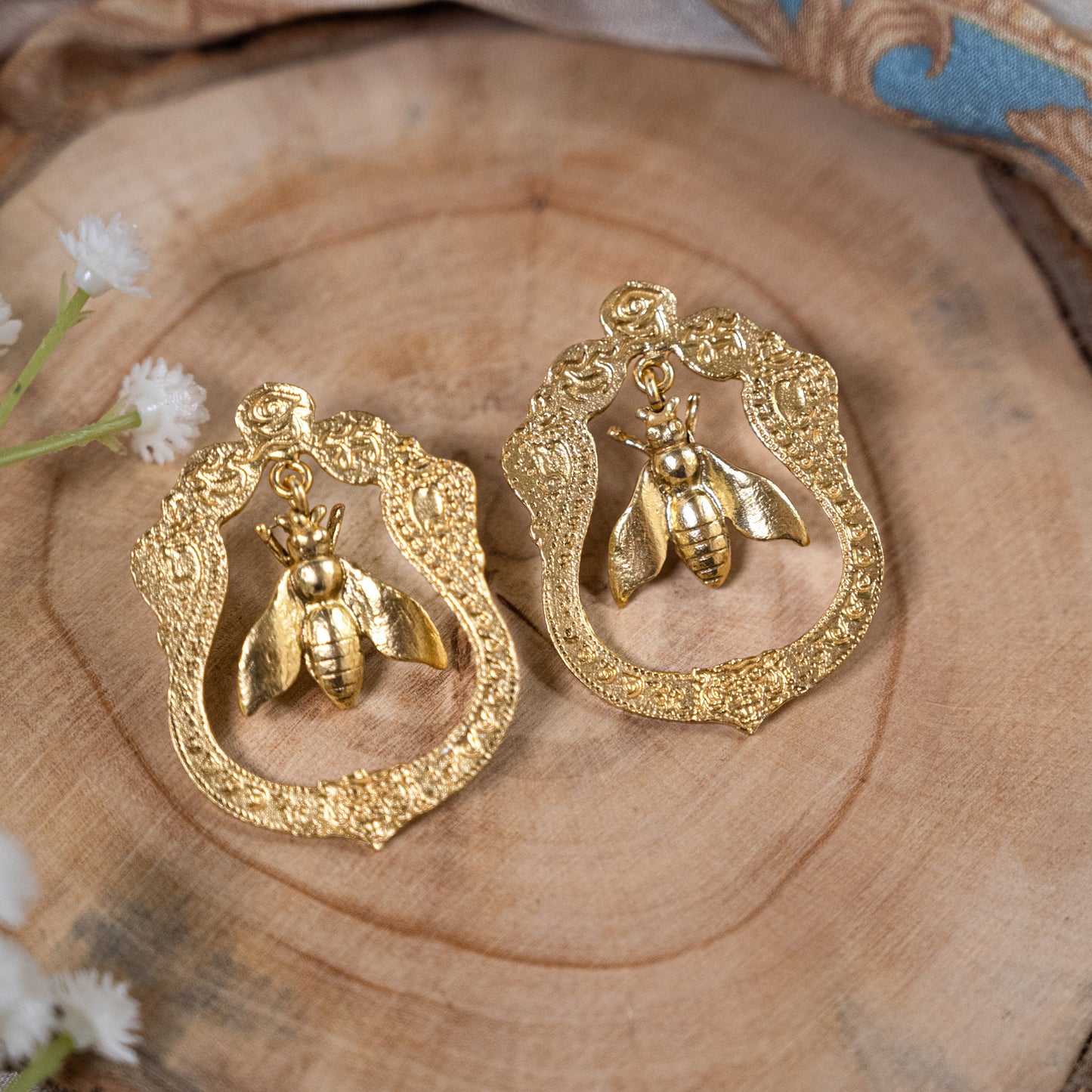 Gold Honey Bee Earrings