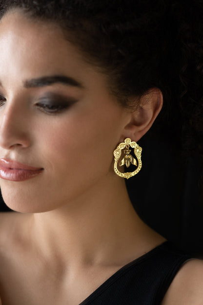 Gold Honey Bee Earrings