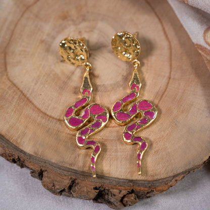 Pink Enamel Snake Earrings