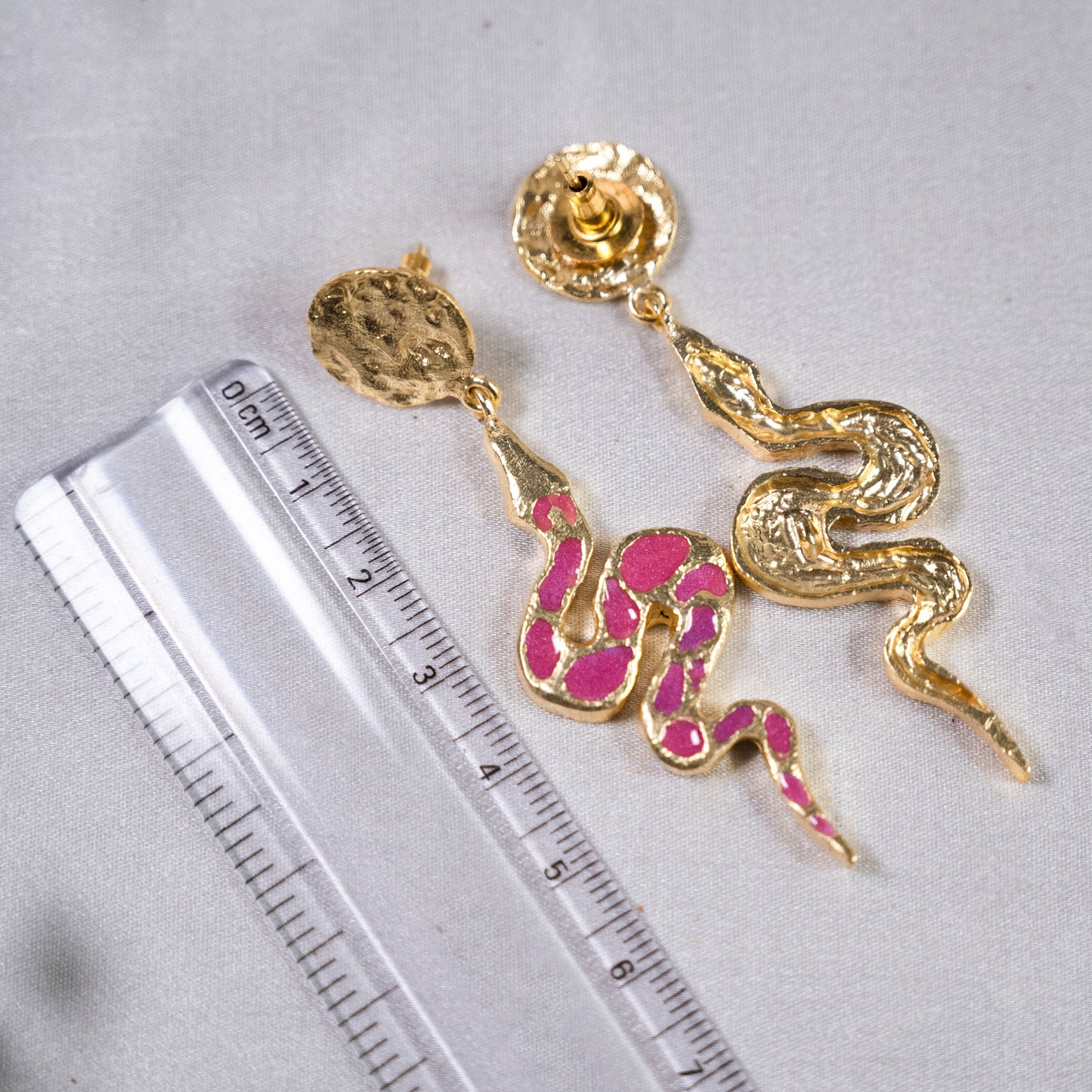 Pink Enamel Snake Earrings