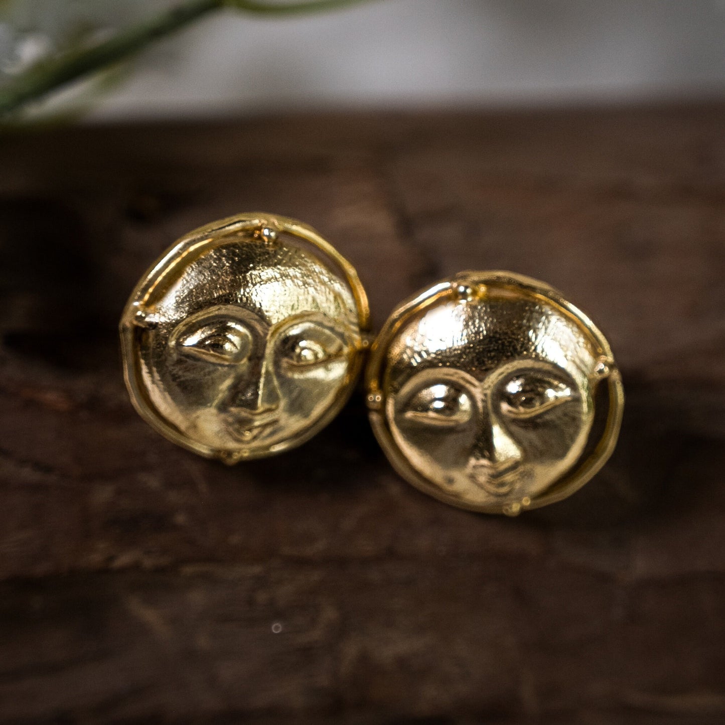 Moon Face Gold Studs