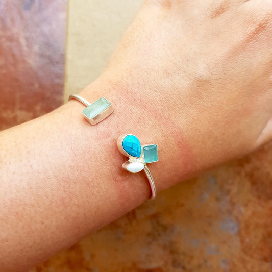 Minimal Silver Gemstone Cuff Bracelet