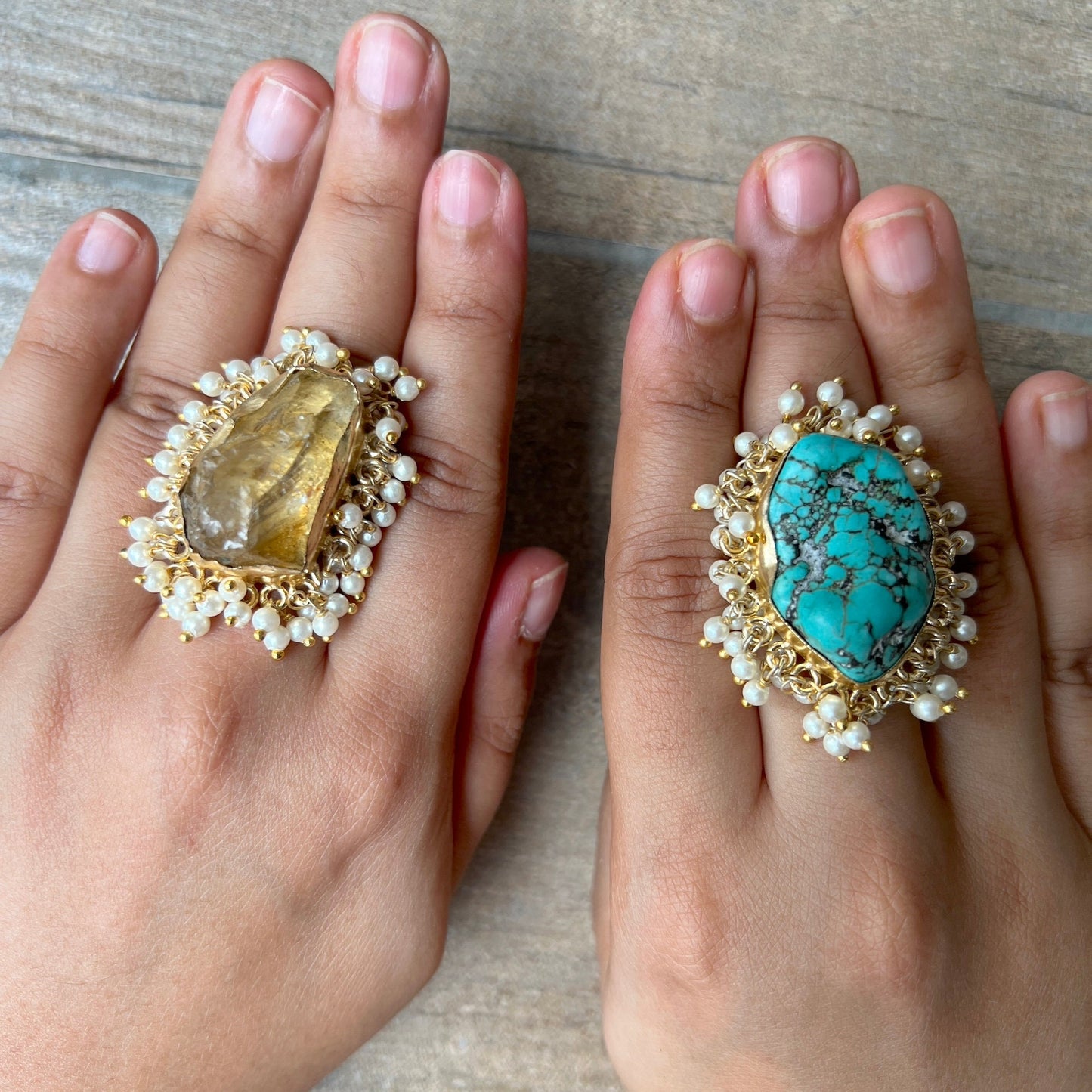 Chunky Citrine Turquoise Ring