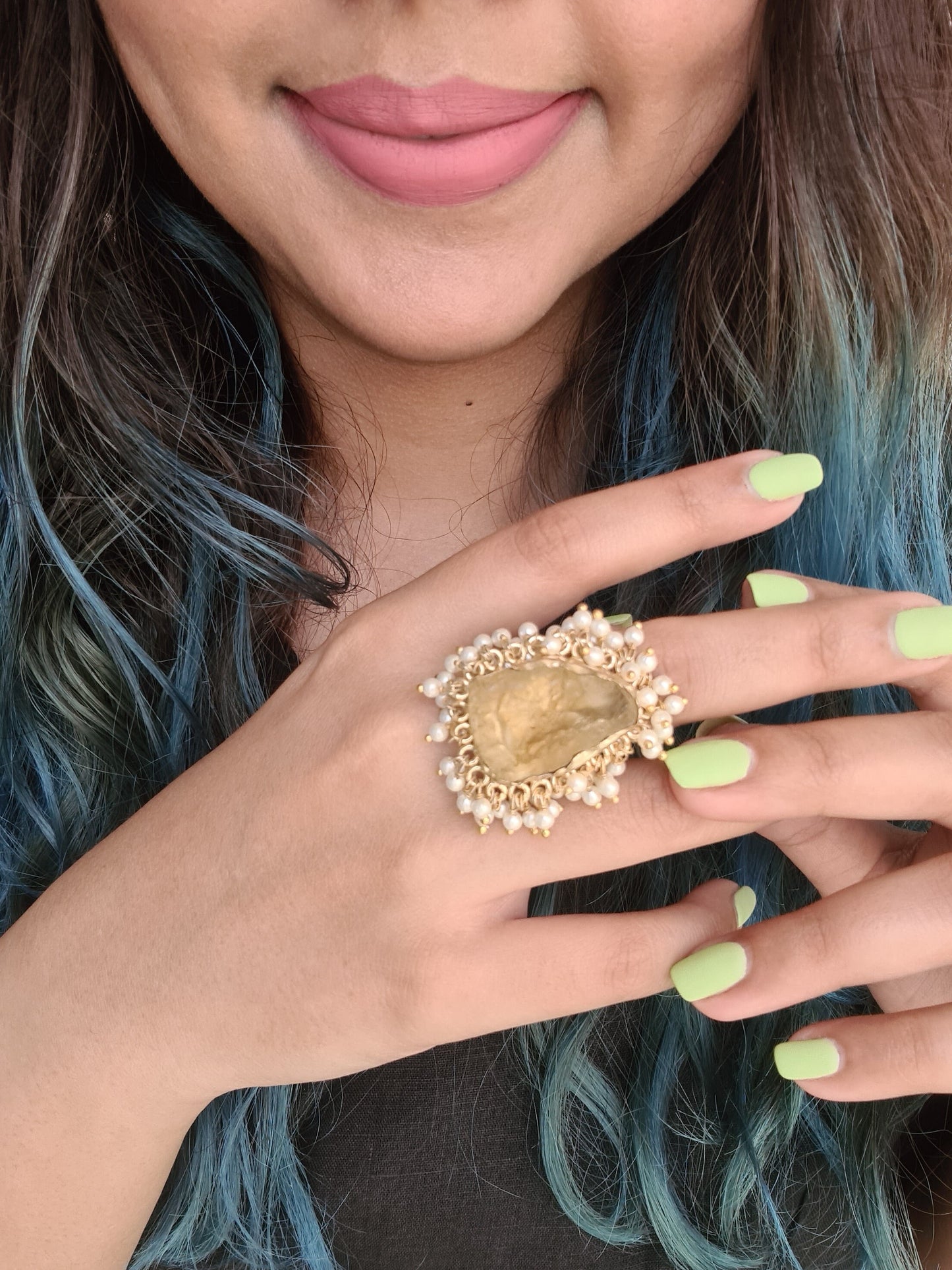 Chunky Citrine Turquoise Ring