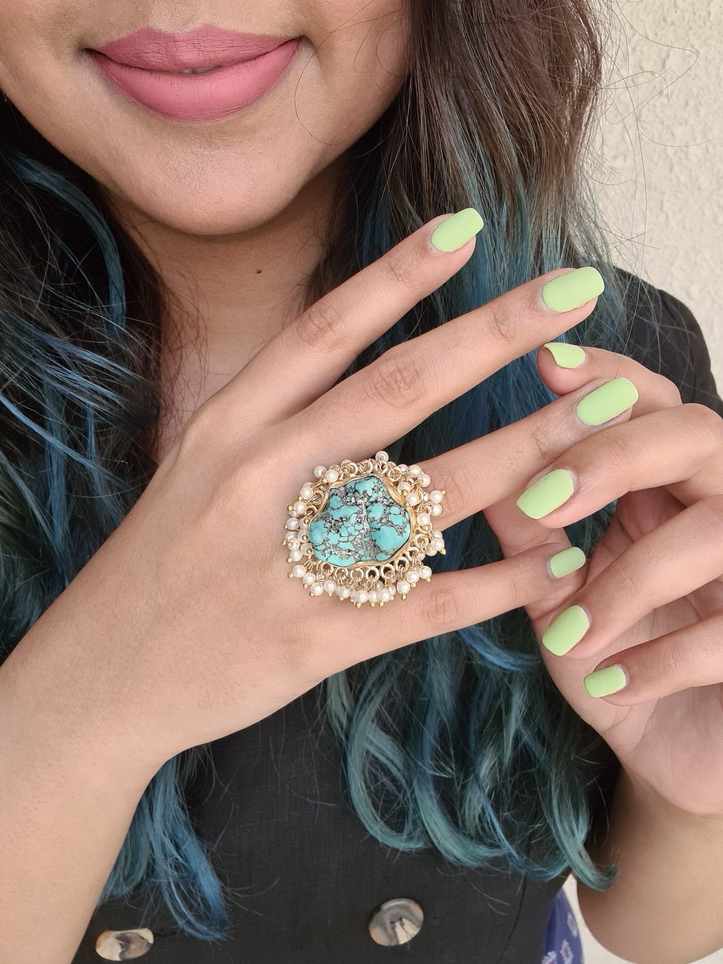 Chunky Citrine Turquoise Ring