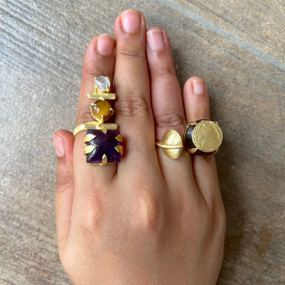 Purple Gold Chunky Cocktail Ring