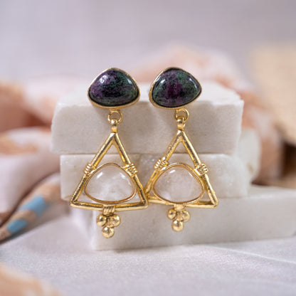 Jasper Moonstone Triangle Earrings