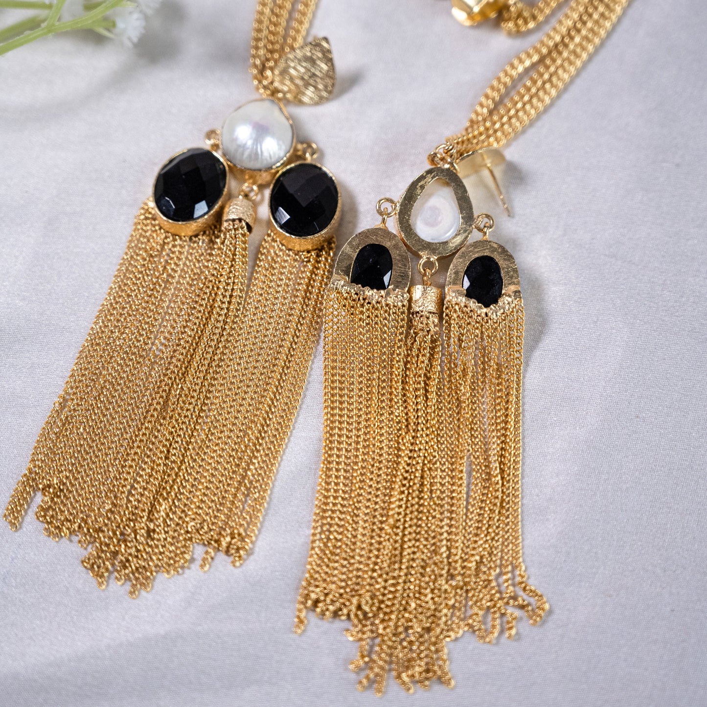 Boho Oversized Gold Black Tassel Ear Cuff Earrings