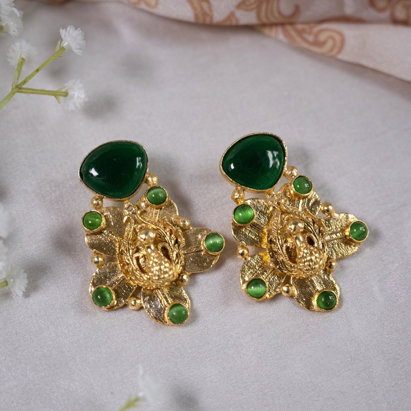 Peacock Gold Statement Earrings