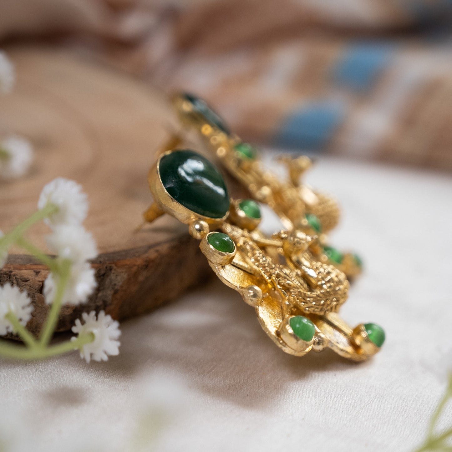 Peacock Gold Statement Earrings