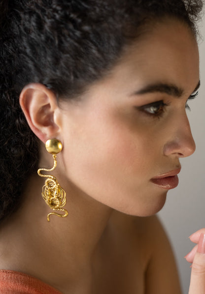 Gold Snake Serpentine Earrings