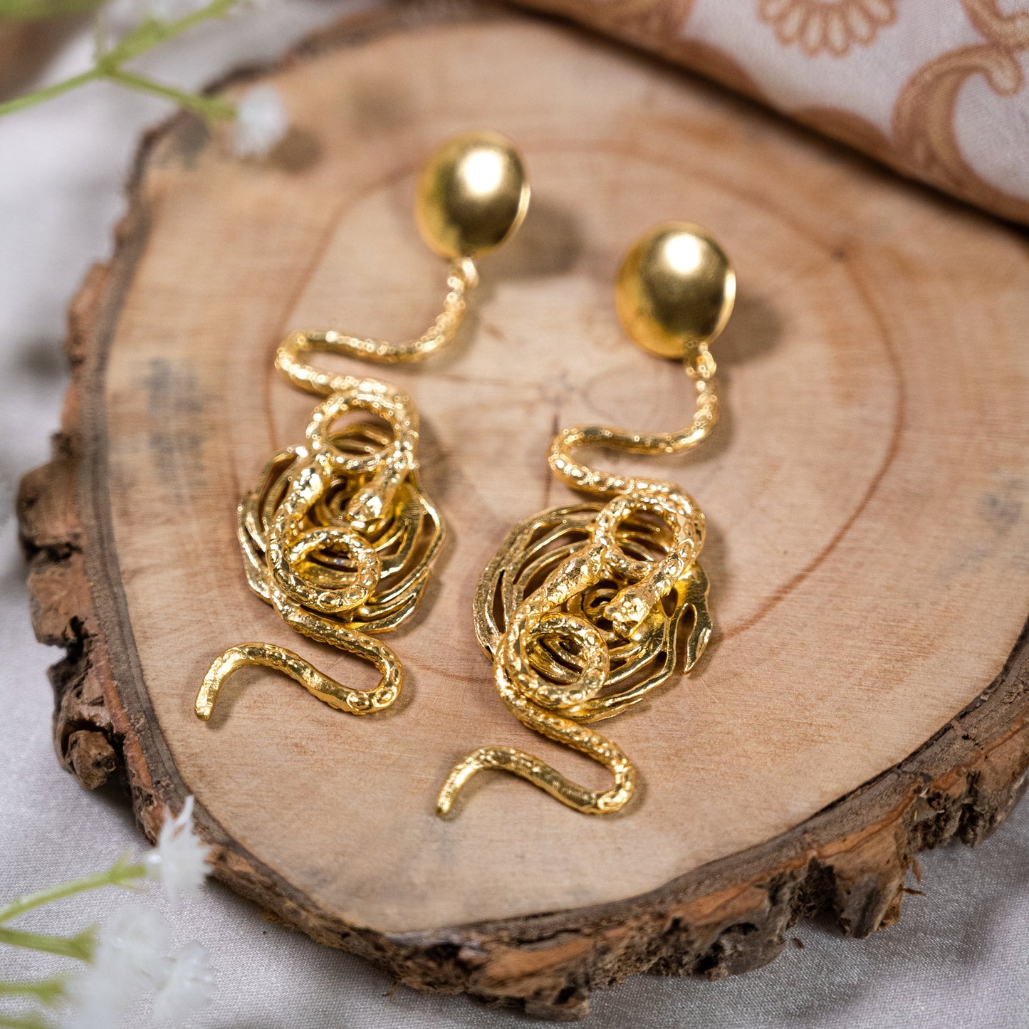 Gold Snake Serpentine Earrings