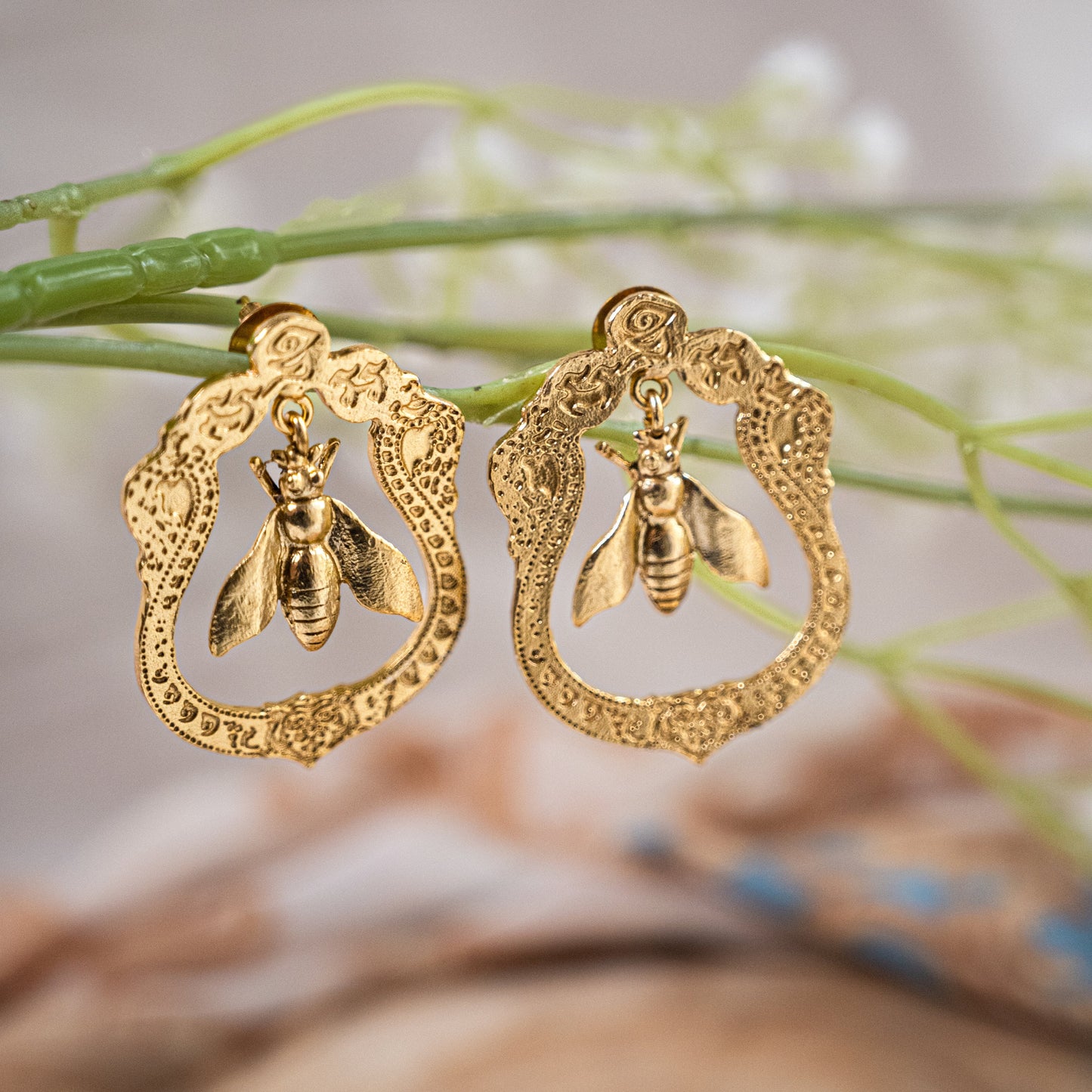 Gold Honey Bee Earrings