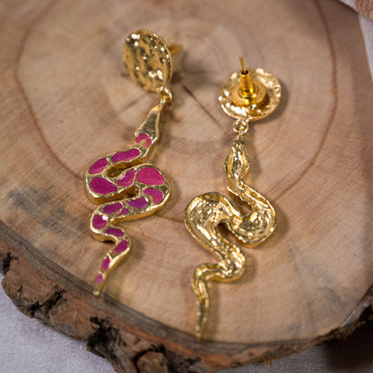 Pink Enamel Snake Earrings