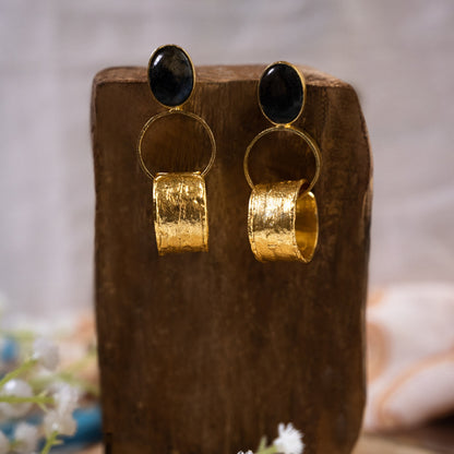 Labradorite Gold Loop Earrings