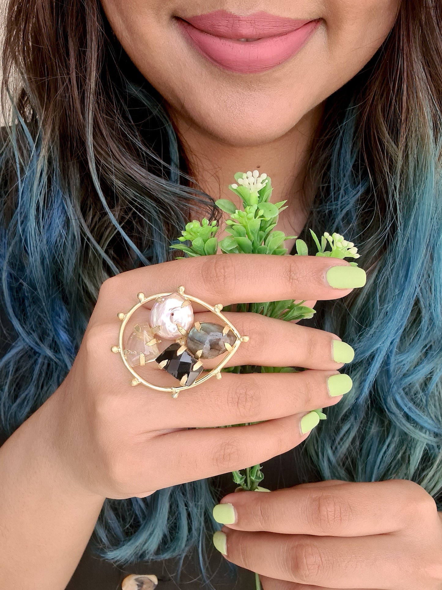 Black Multi Stone Ring