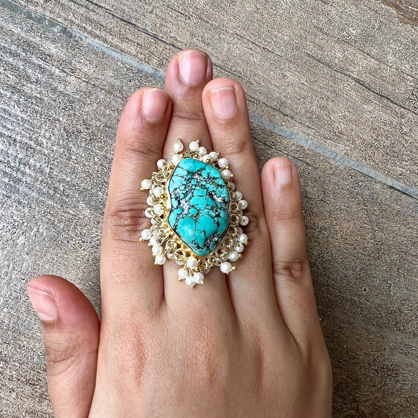 Chunky Citrine Turquoise Ring